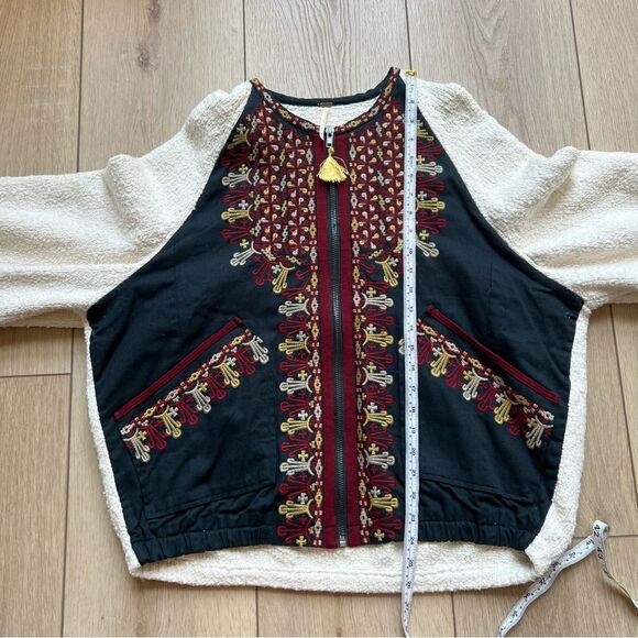 Free People Two Faced Embroidered Jacket Blue Cream Size Small - Picture 14 of 16